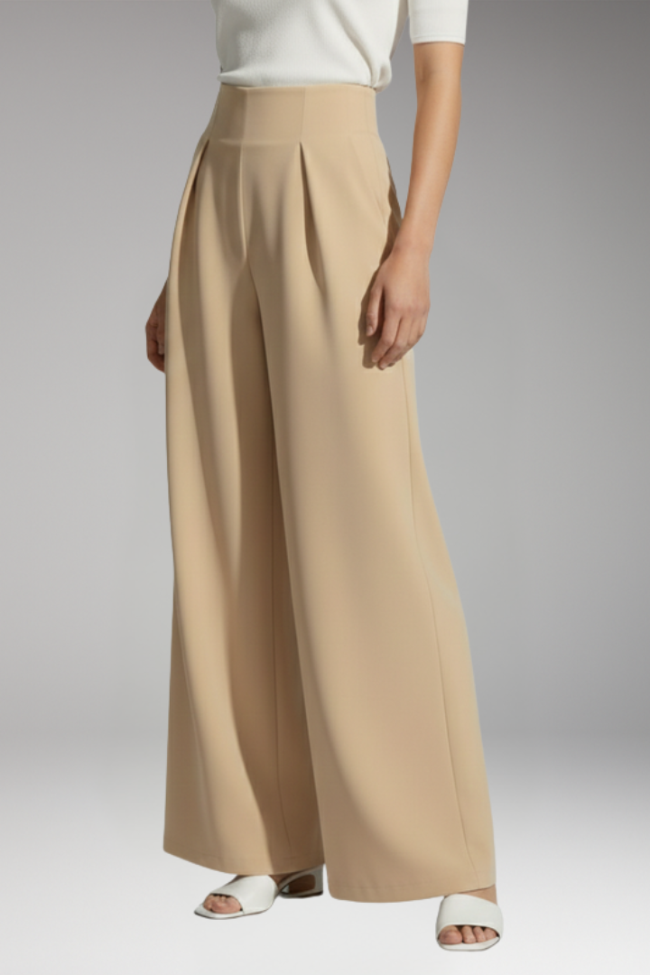 Women's Palazzo Trousers with High Waist and Pleated Design