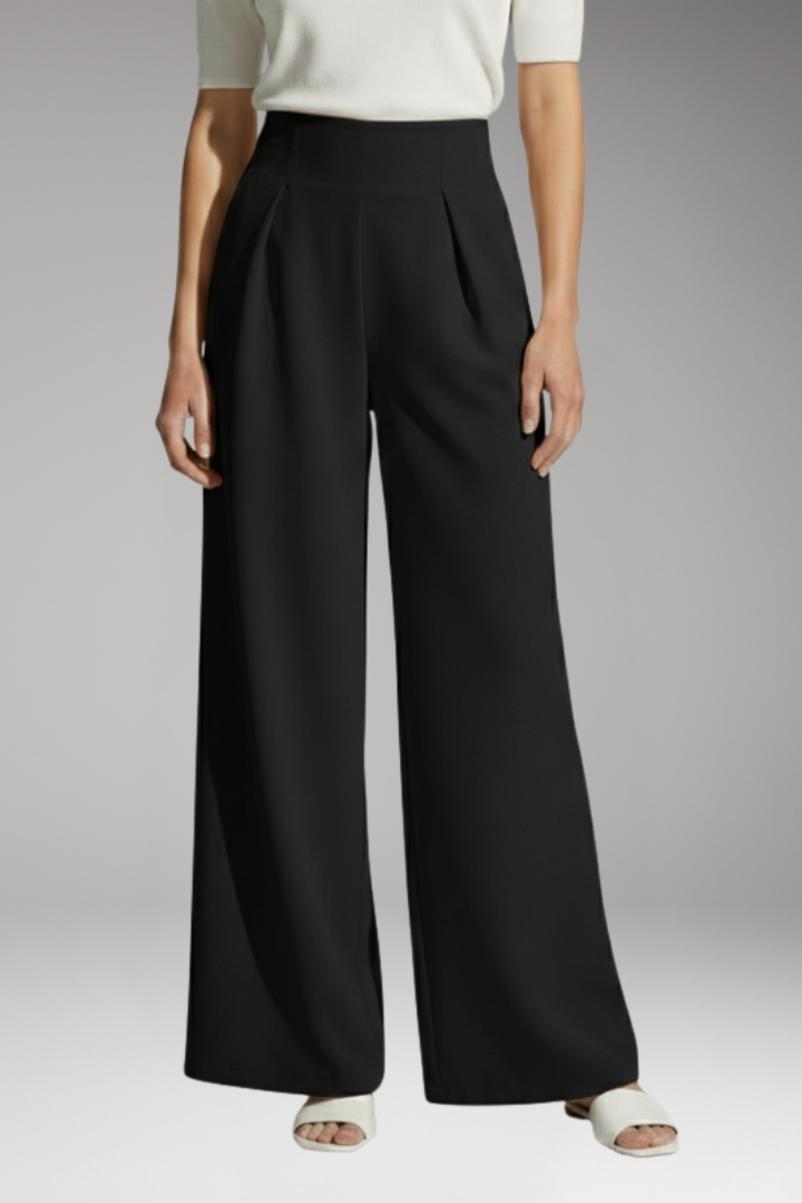 Women's Palazzo Trousers with High Waist and Pleated Design