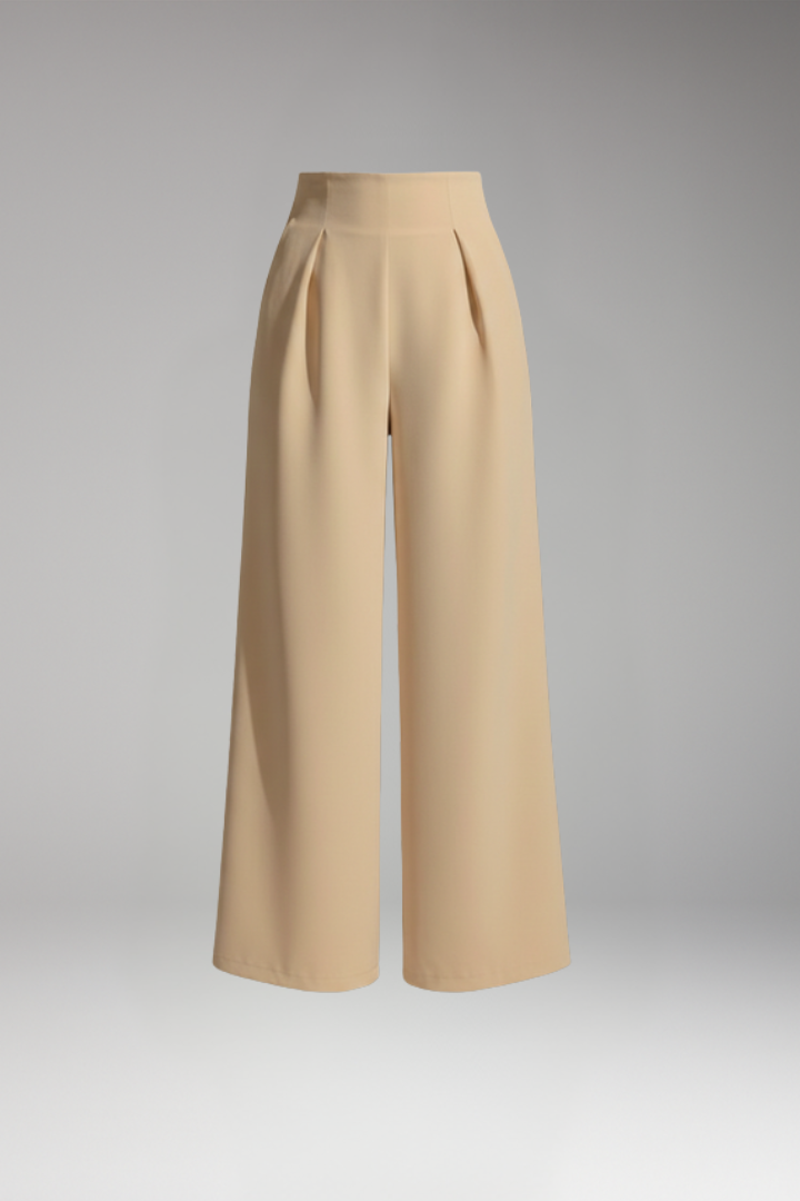 Women's Palazzo Trousers with High Waist and Pleated Design