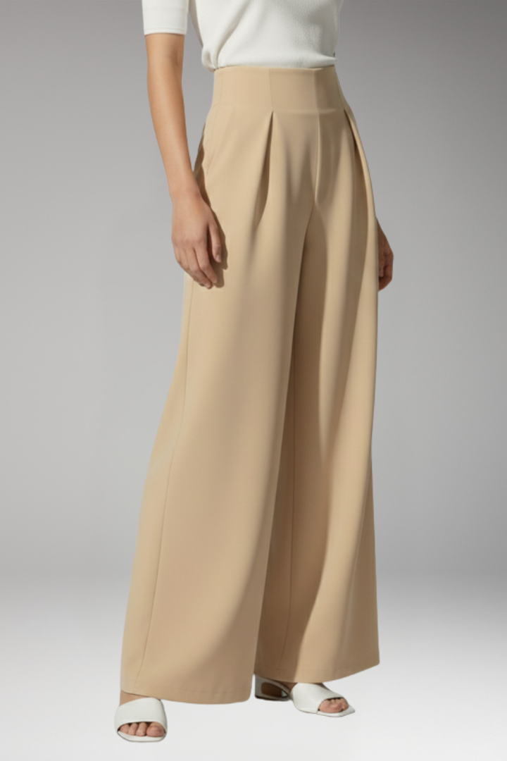 Women's Palazzo Trousers with High Waist and Pleated Design