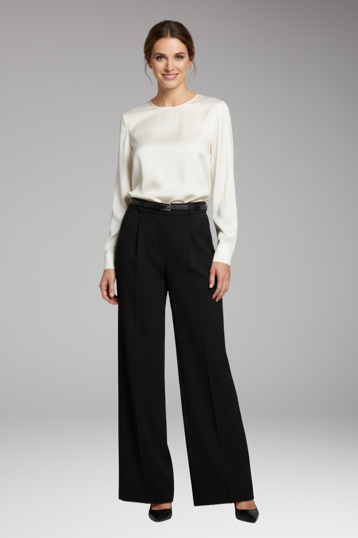 Women's Palazzo Trousers with High Waist and Tie Belt