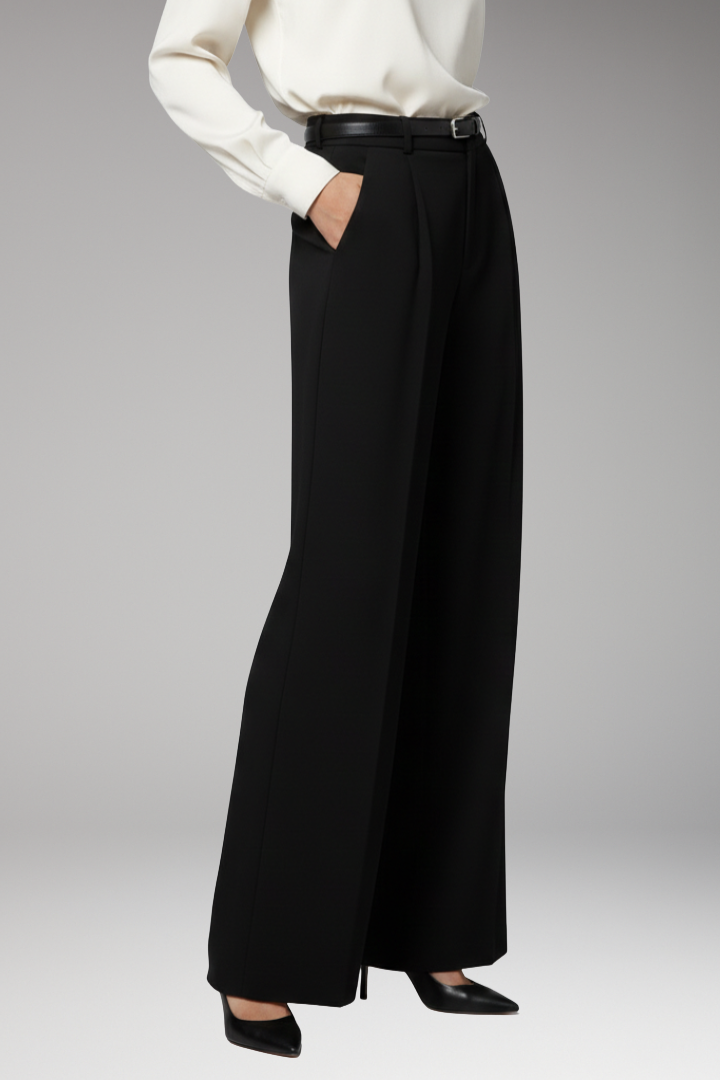Women's Palazzo Trousers with High Waist and Tie Belt