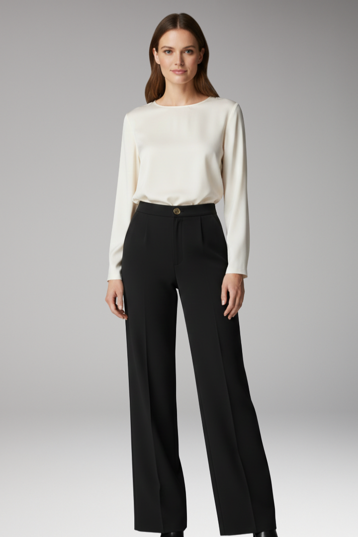 Women's Palazzo Trousers with High Waist and Wide Legs