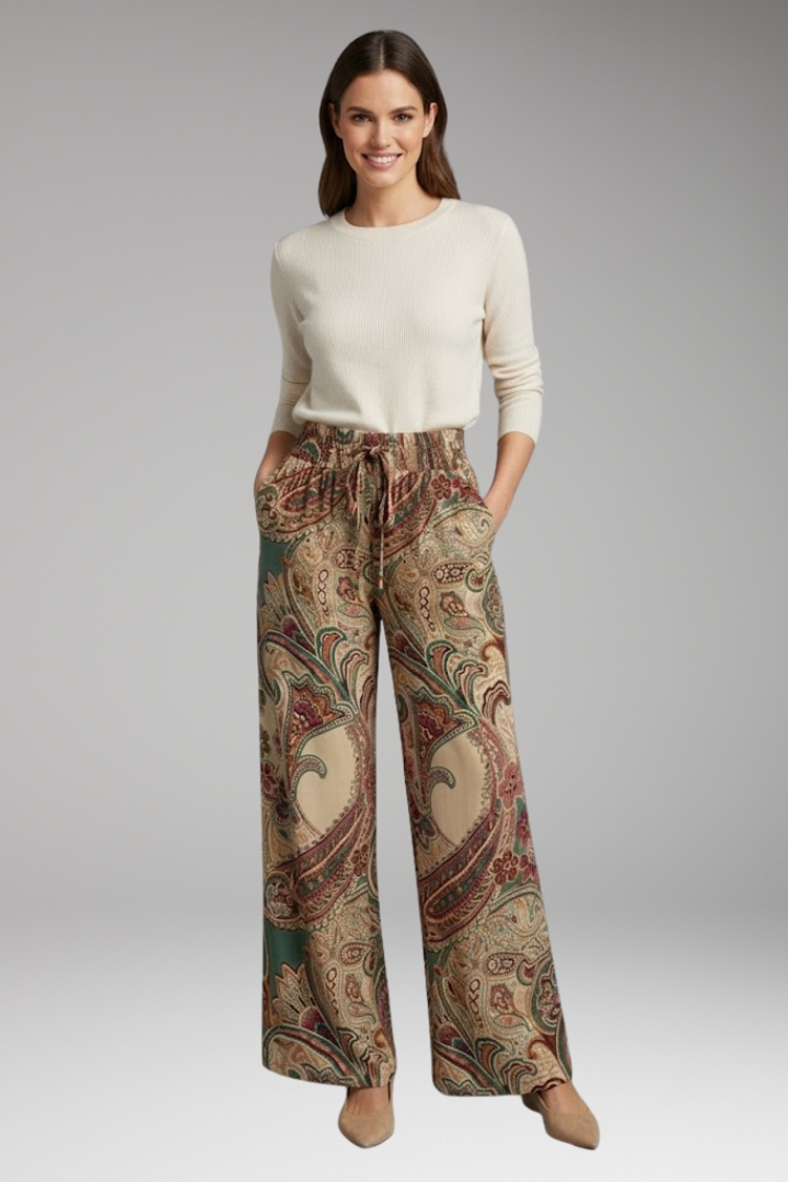 Women's Palazzo Trousers with Paisley Pattern
