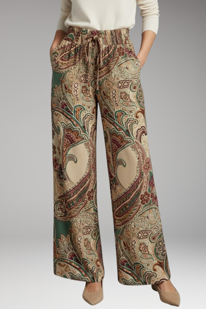 Women's Palazzo Trousers with Paisley Pattern