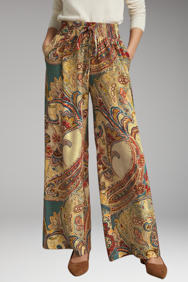 Women's Palazzo Trousers with Paisley Pattern