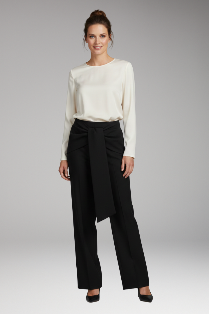 Women's Palazzo Trousers with Pleated Waist and Wide Leg
