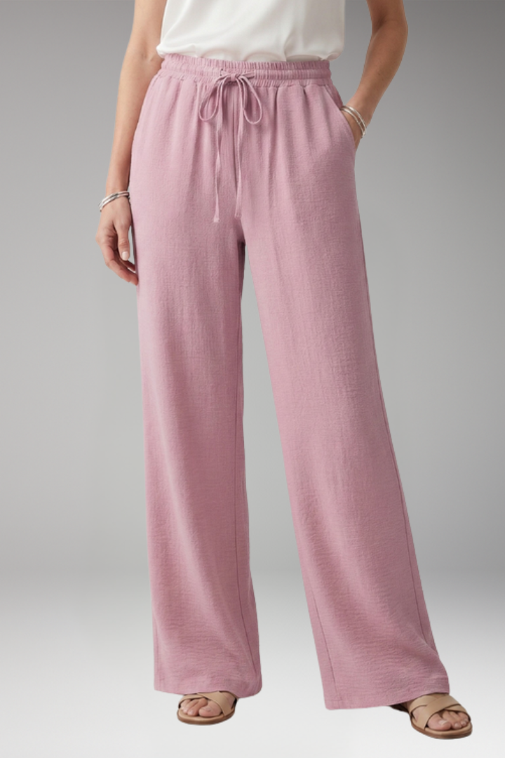 Women's Palazzo Trousers with Pockets and Elastic Waist