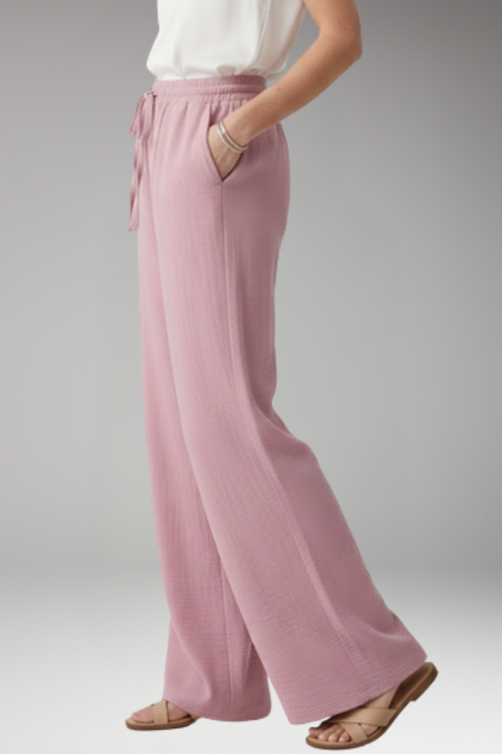 Women's Palazzo Trousers with Pockets and Elastic Waist