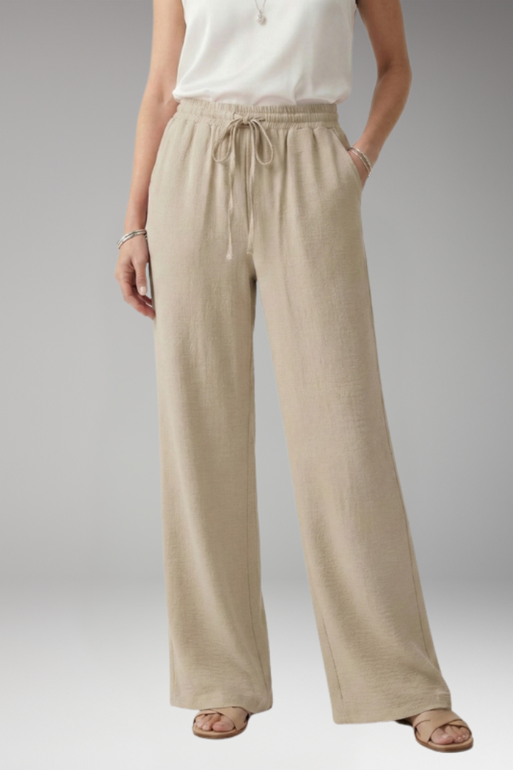 Women's Palazzo Trousers with Pockets and Elastic Waist