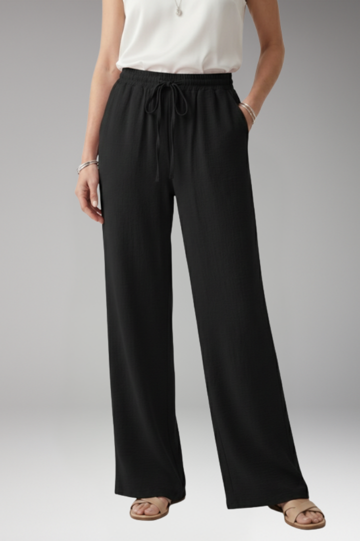 Women's Palazzo Trousers with Pockets and Elastic Waist