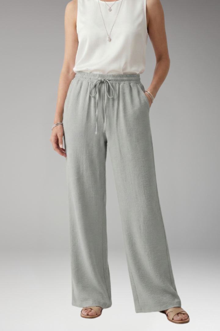 Women's Palazzo Trousers with Pockets and Elastic Waist