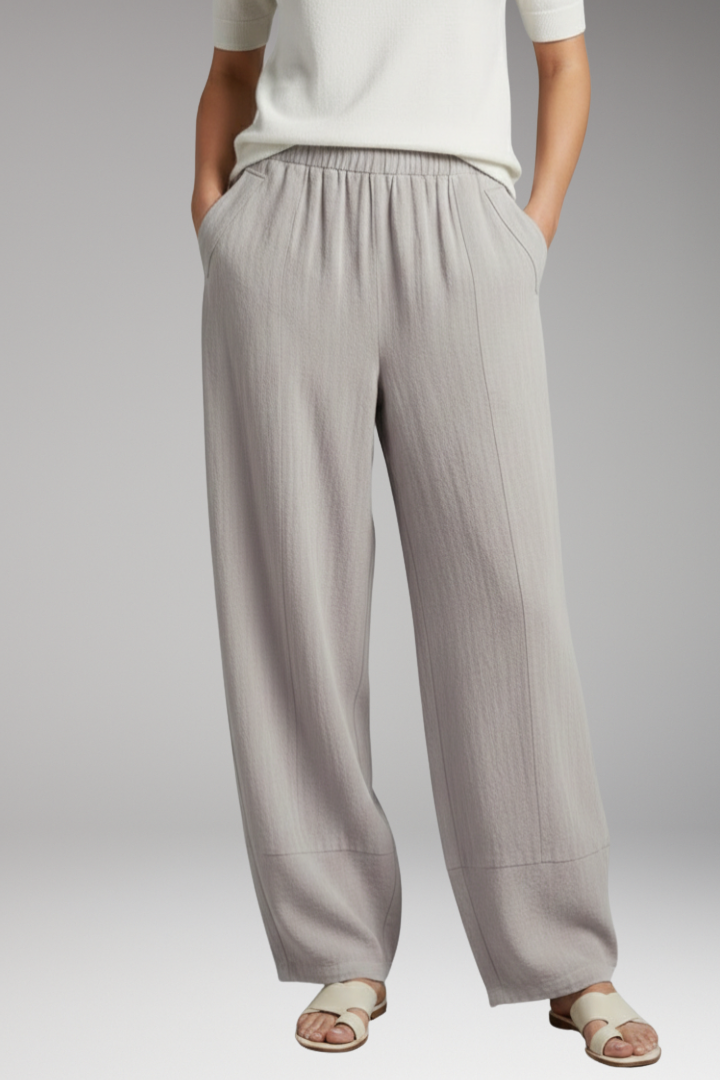 Women's Palazzo Trousers with Pockets and Textured Surface