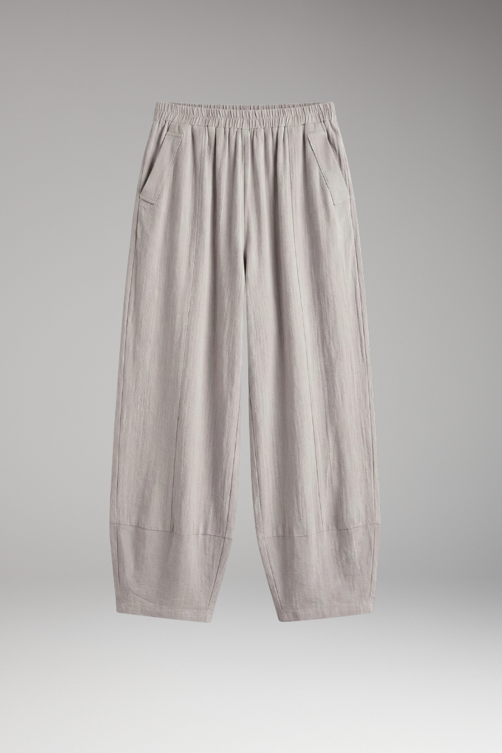 Women's Palazzo Trousers with Pockets and Textured Surface