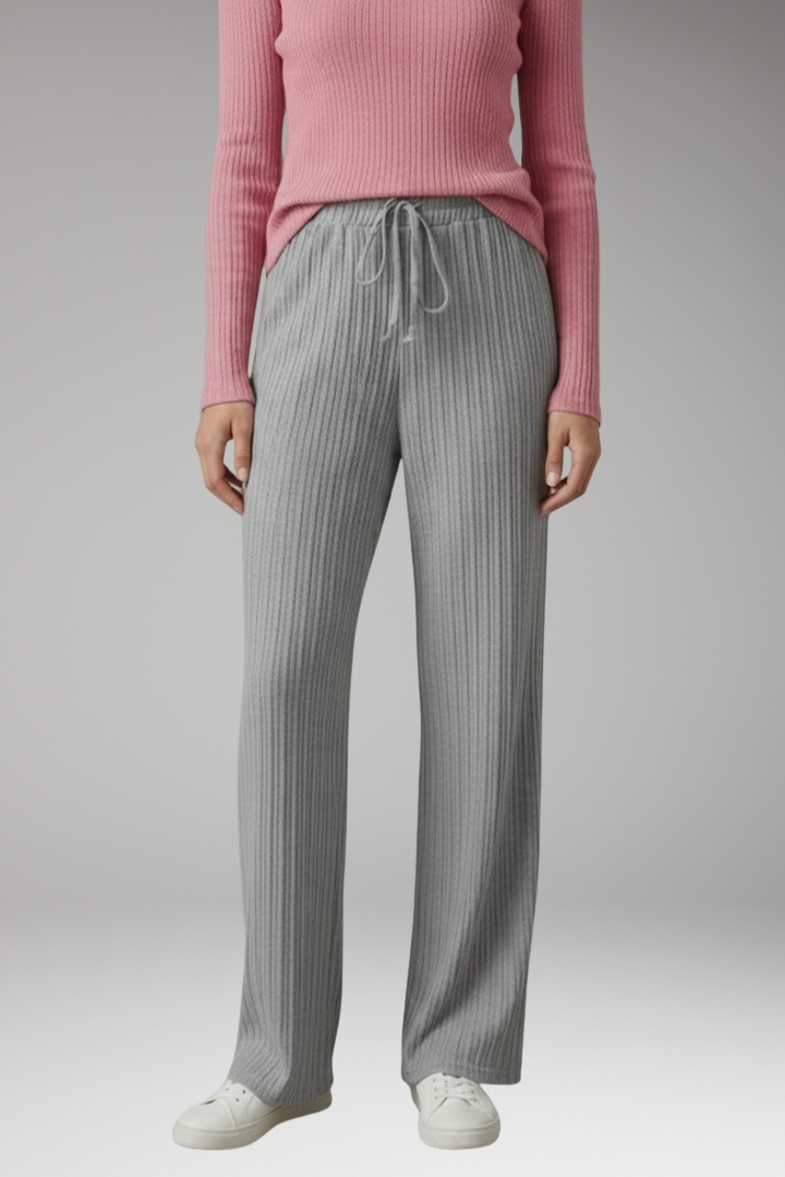 Women's Palazzo Trousers with Ribbed Surface