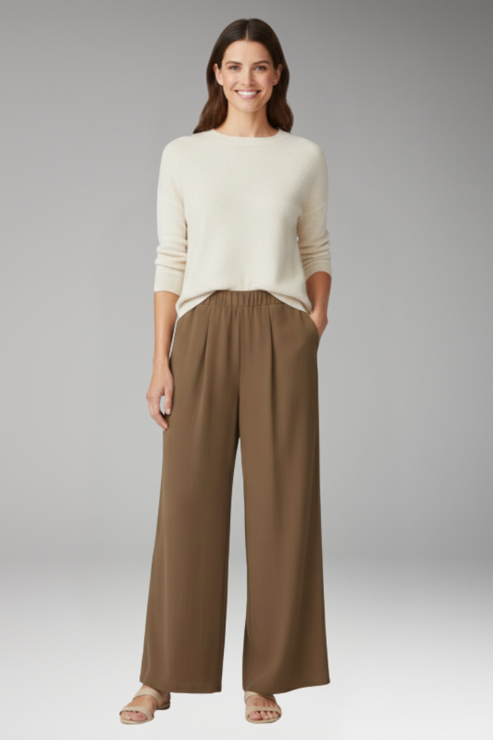 Women's Palazzo Trousers with Side Pockets and Wide Leg