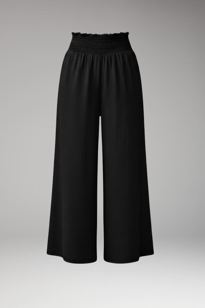 Women's Palazzo Trousers with Side Slits and Elastic Waist