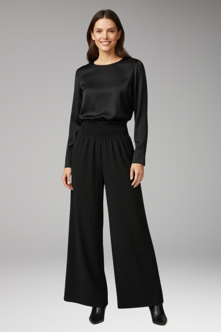 Women's Palazzo Trousers with Side Slits and Elastic Waist