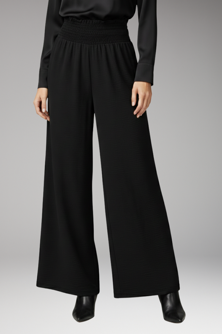 Women's Palazzo Trousers with Side Slits and Elastic Waist
