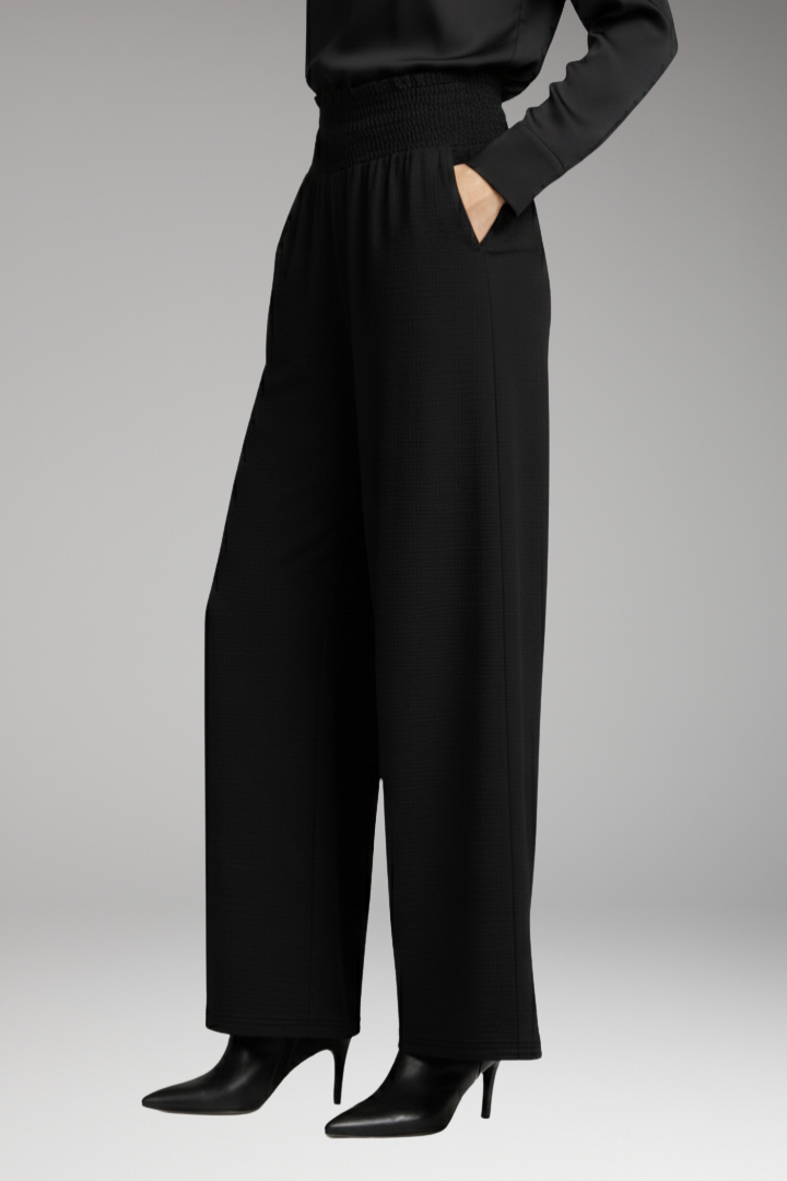 Women's Palazzo Trousers with Side Slits and Elastic Waist