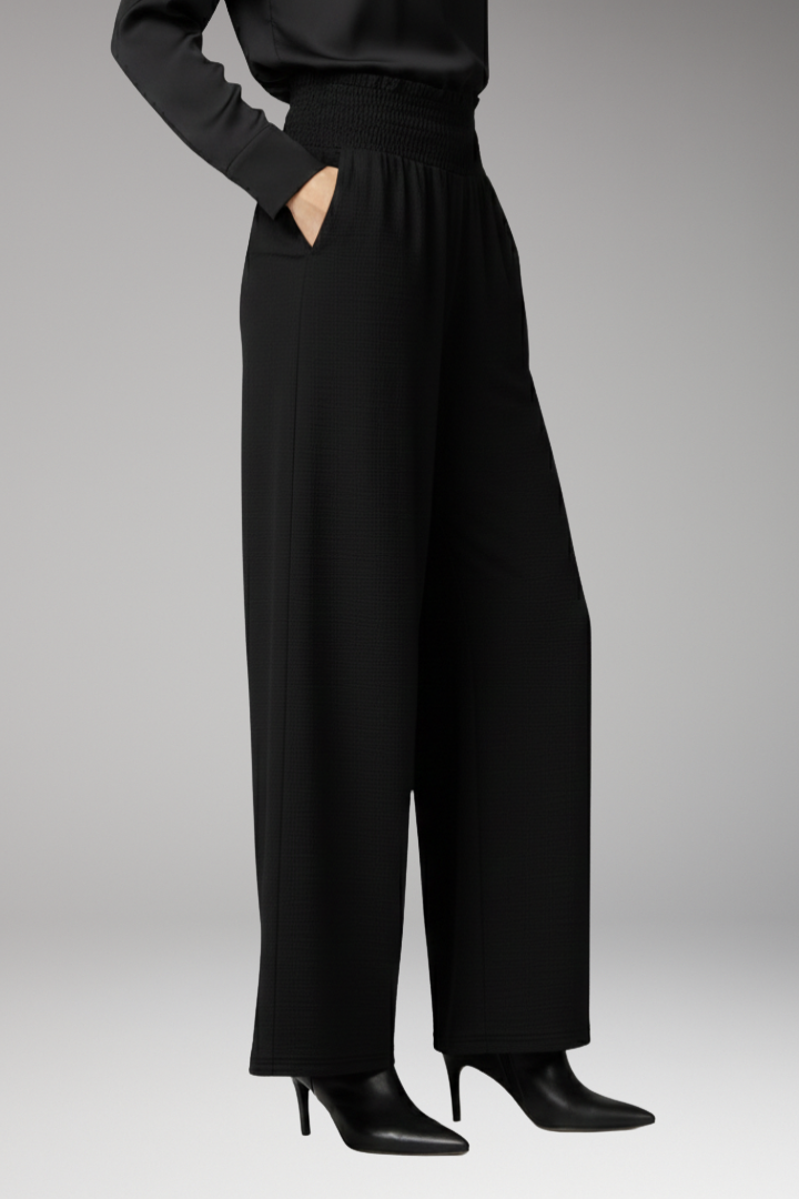 Women's Palazzo Trousers with Side Slits and Elastic Waist
