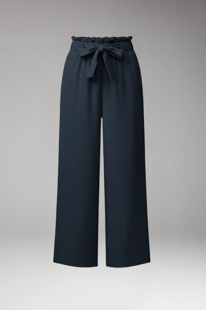 Women's Palazzo Trousers with Tie Belt and Wide Legs