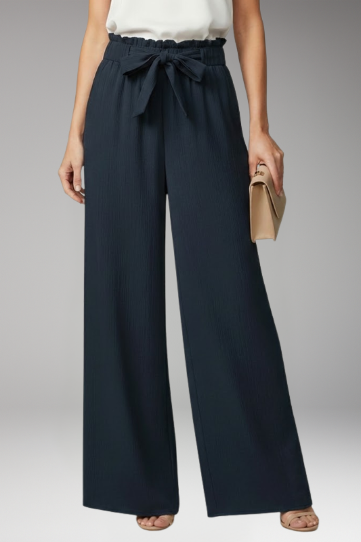 Women's Palazzo Trousers with Tie Belt and Wide Legs