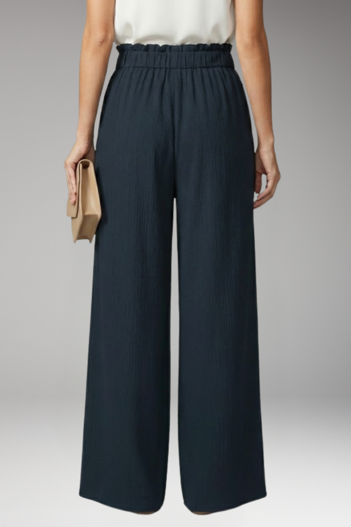 Women's Palazzo Trousers with Tie Belt and Wide Legs