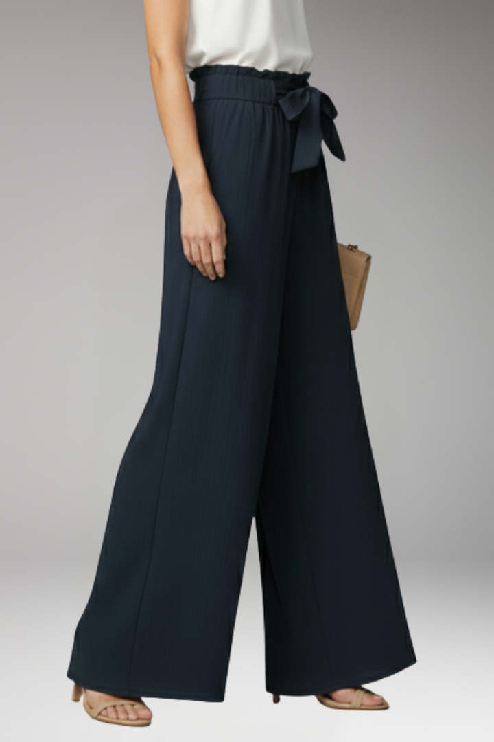 Women's Palazzo Trousers with Tie Belt and Wide Legs