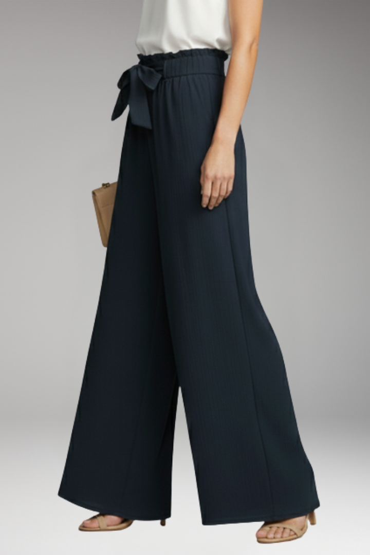 Women's Palazzo Trousers with Tie Belt and Wide Legs