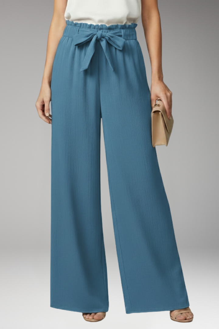 Women's Palazzo Trousers with Tie Belt and Wide Legs