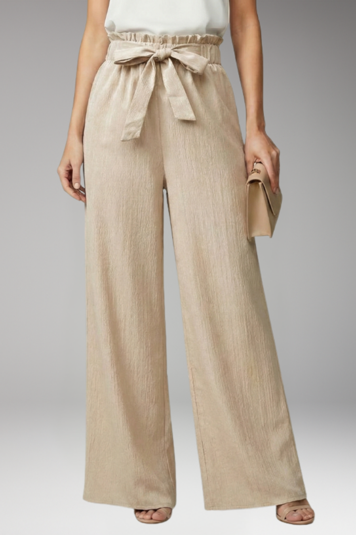 Women's Palazzo Trousers with Tie Belt and Wide Legs