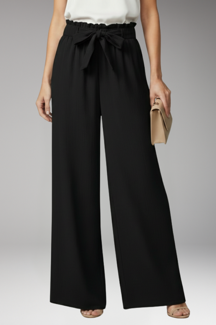 Women's Palazzo Trousers with Tie Belt and Wide Legs