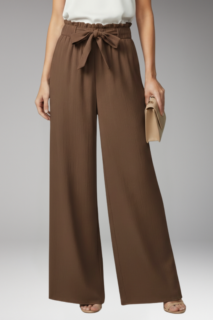 Women's Palazzo Trousers with Tie Belt and Wide Legs