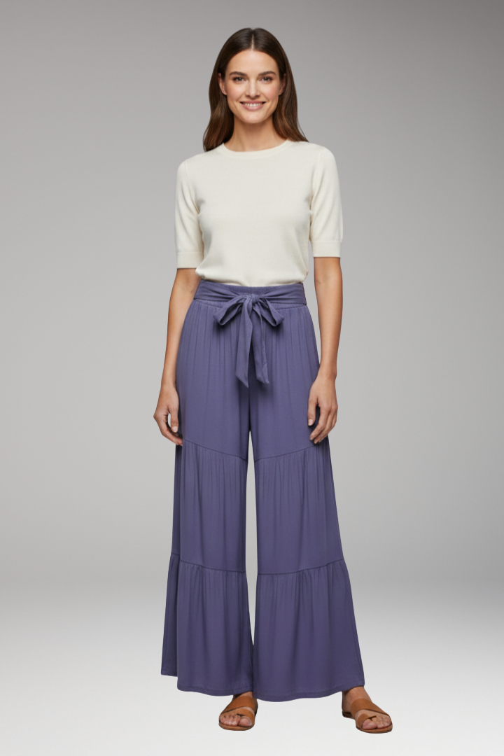 Women's Palazzo Trousers with Tie Waist and Wide Legs