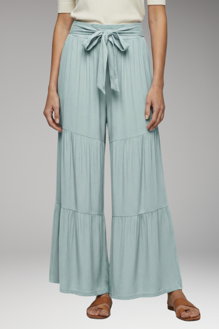 Women's Palazzo Trousers with Tie Waist and Wide Legs