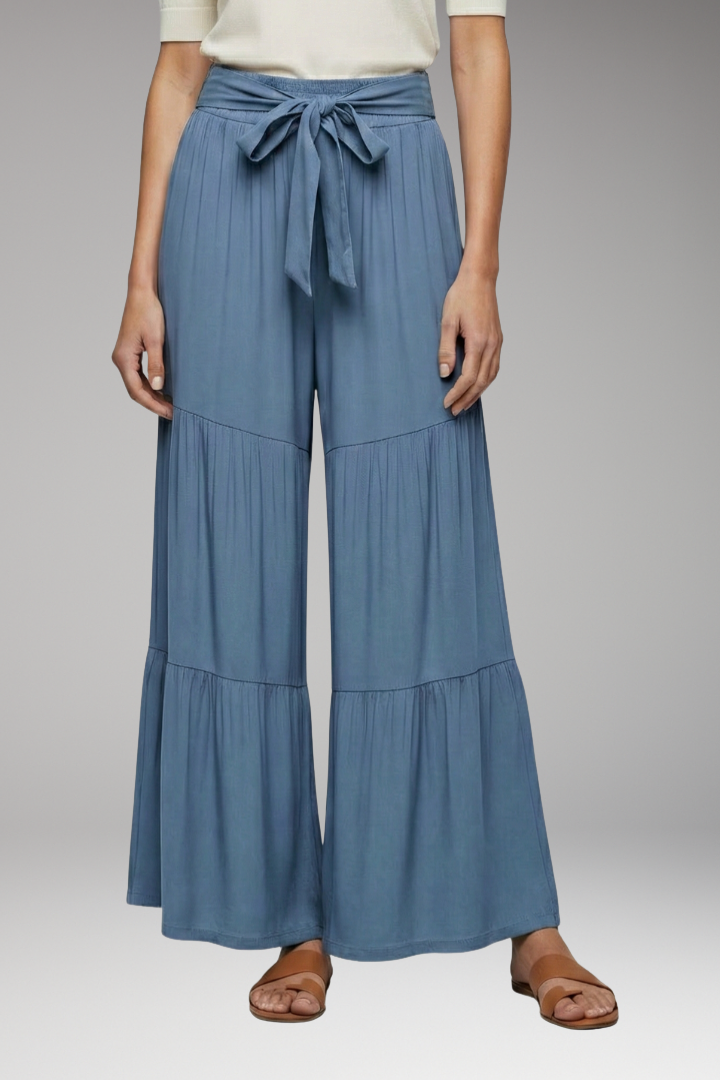 Women's Palazzo Trousers with Tie Waist and Wide Legs