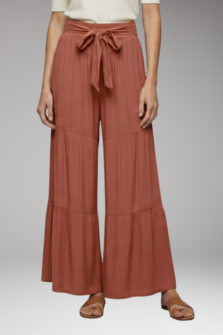 Women's Palazzo Trousers with Tie Waist and Wide Legs