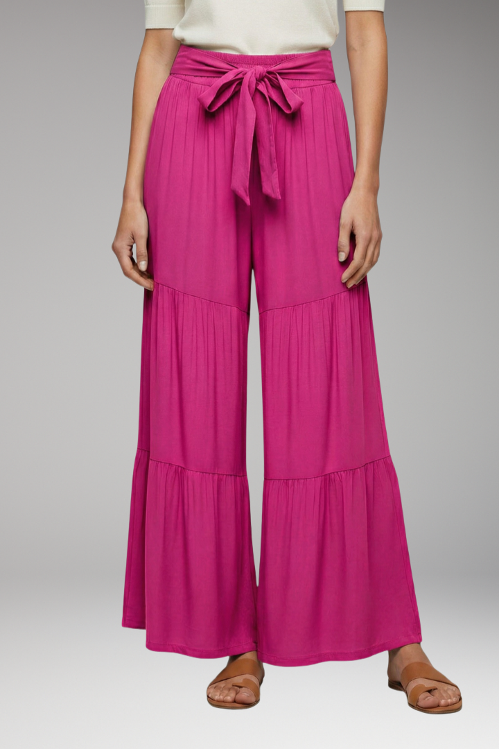 Women's Palazzo Trousers with Tie Waist and Wide Legs