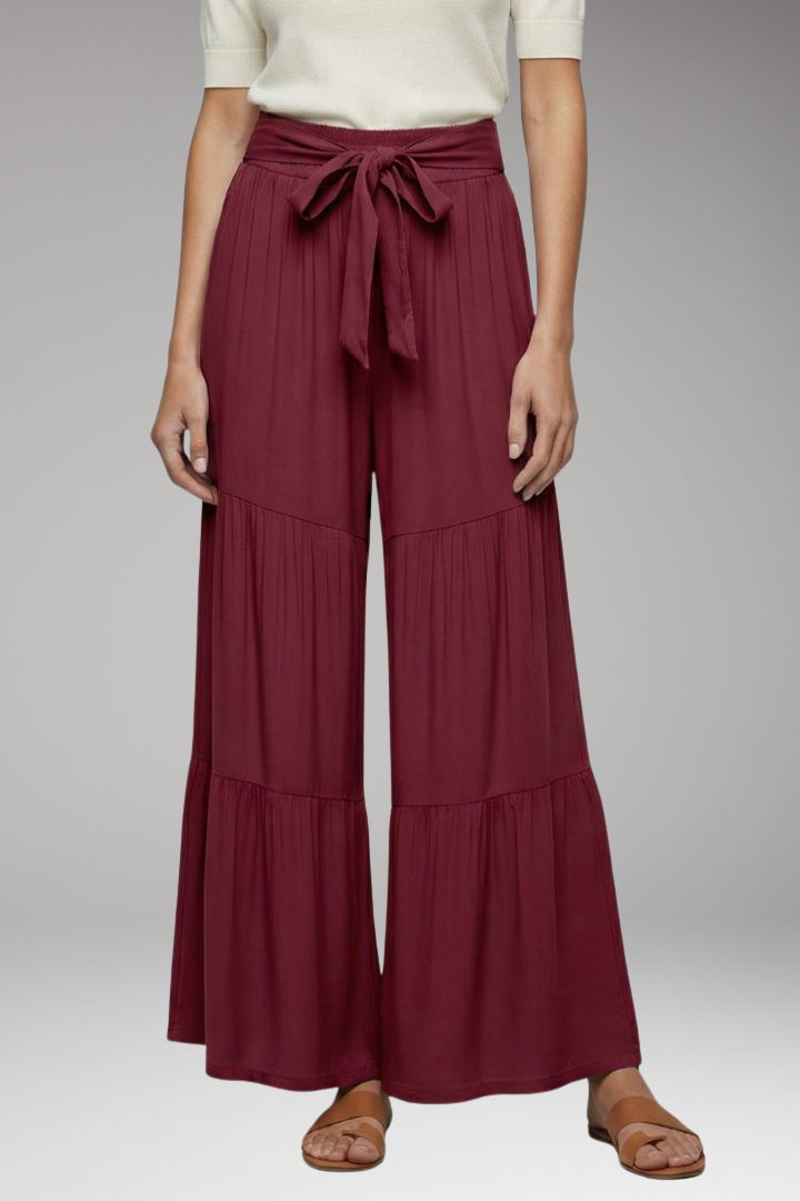 Women's Palazzo Trousers with Tie Waist and Wide Legs