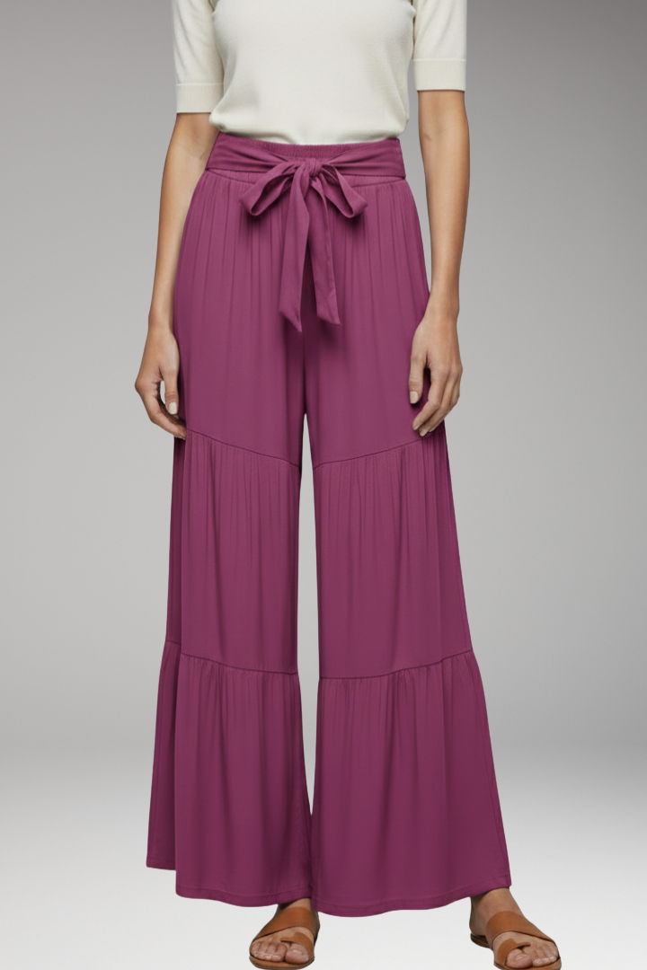 Women's Palazzo Trousers with Tie Waist and Wide Legs
