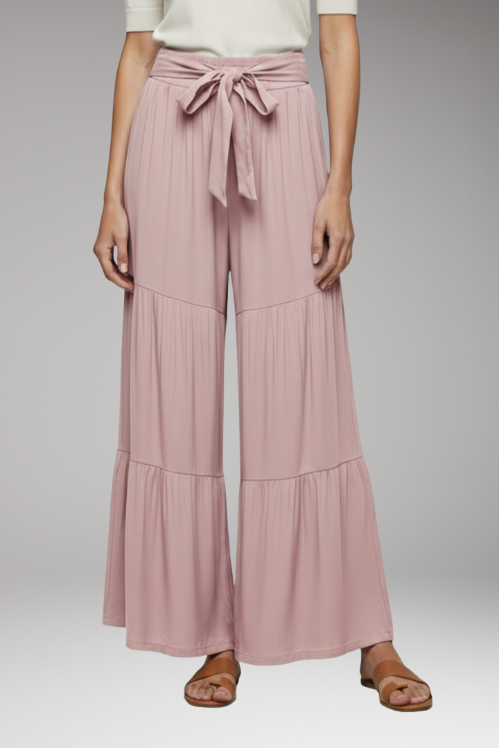 Women's Palazzo Trousers with Tie Waist and Wide Legs
