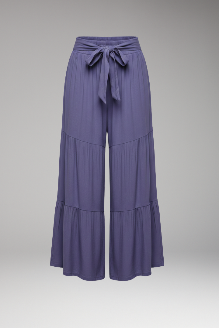 Women's Palazzo Trousers with Tie Waist and Wide Legs
