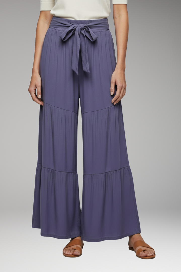 Women's Palazzo Trousers with Tie Waist and Wide Legs