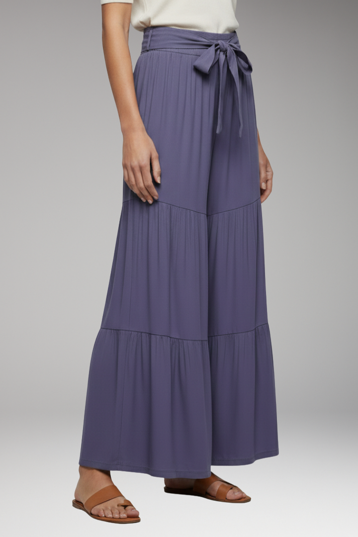 Women's Palazzo Trousers with Tie Waist and Wide Legs