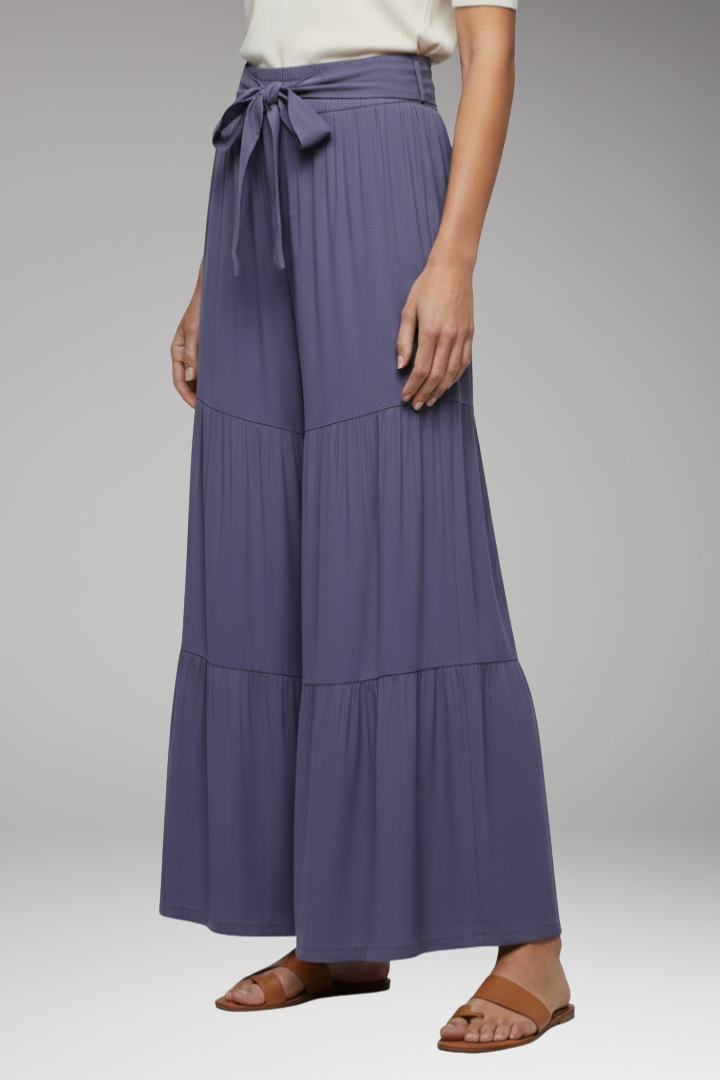 Women's Palazzo Trousers with Tie Waist and Wide Legs