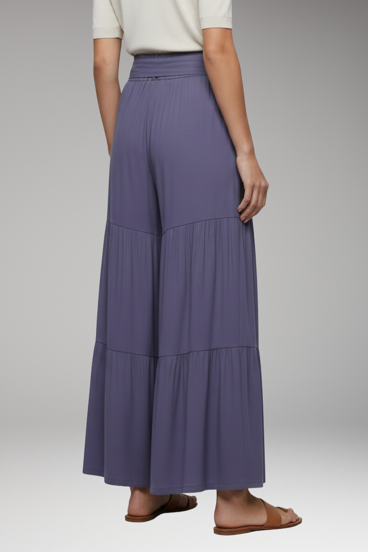 Women's Palazzo Trousers with Tie Waist and Wide Legs