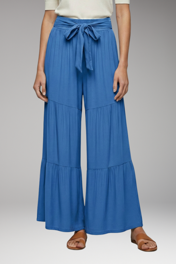 Women's Palazzo Trousers with Tie Waist and Wide Legs