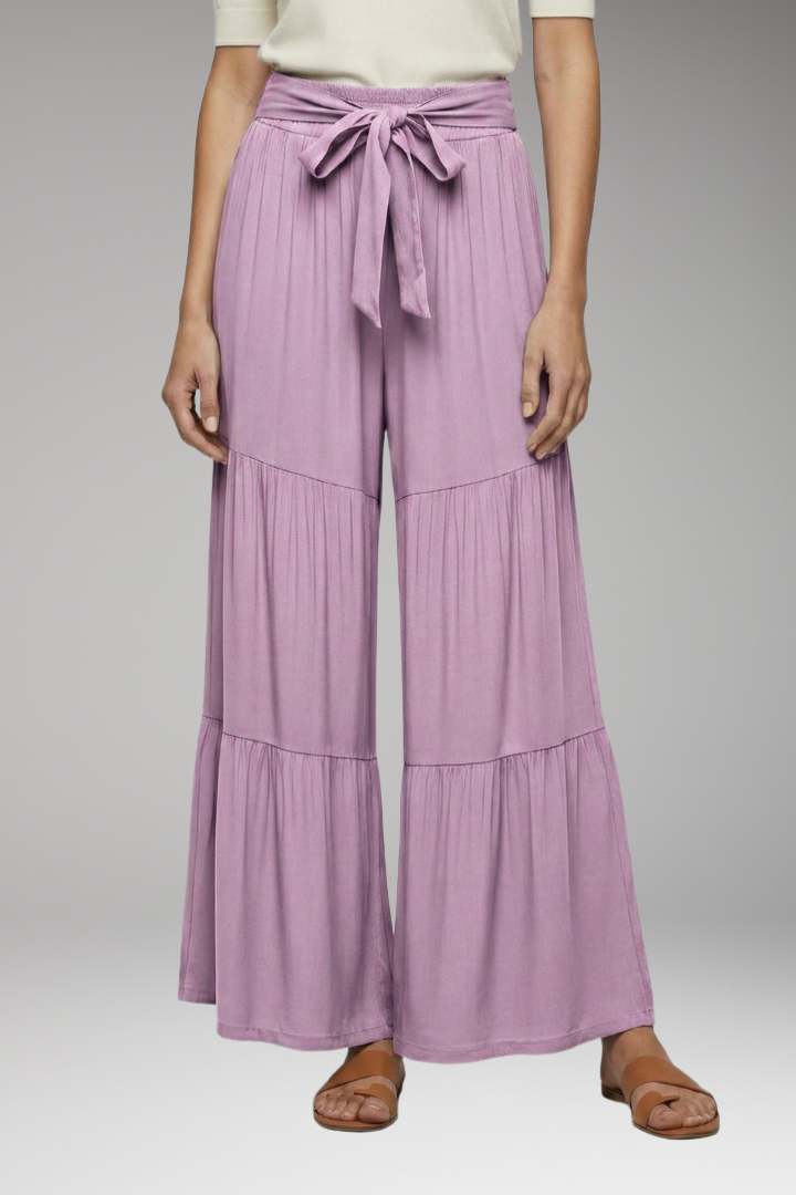 Women's Palazzo Trousers with Tie Waist and Wide Legs
