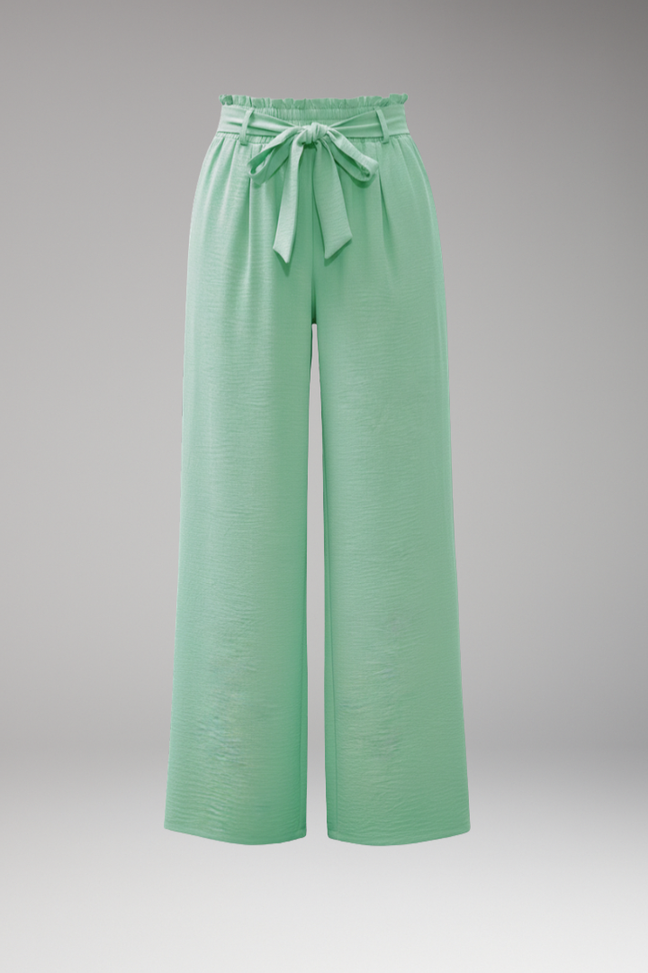 Women's Palazzo Trousers with Waist Tie Belt and Pockets